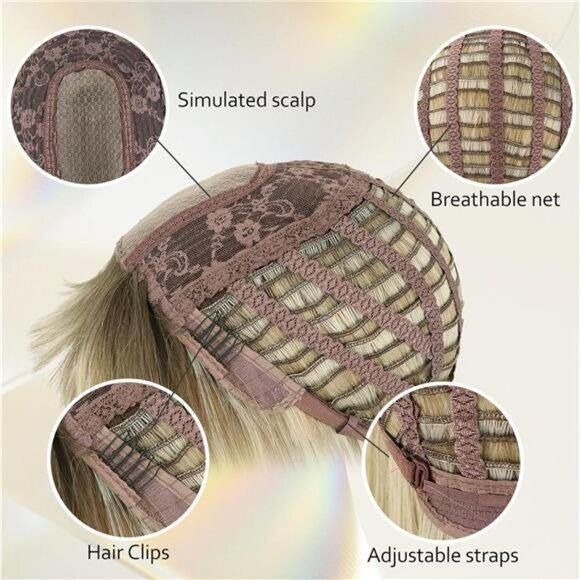 Ombre Blond Long Straight Layered Wig with Bangs for Women - Picture 4 of 5